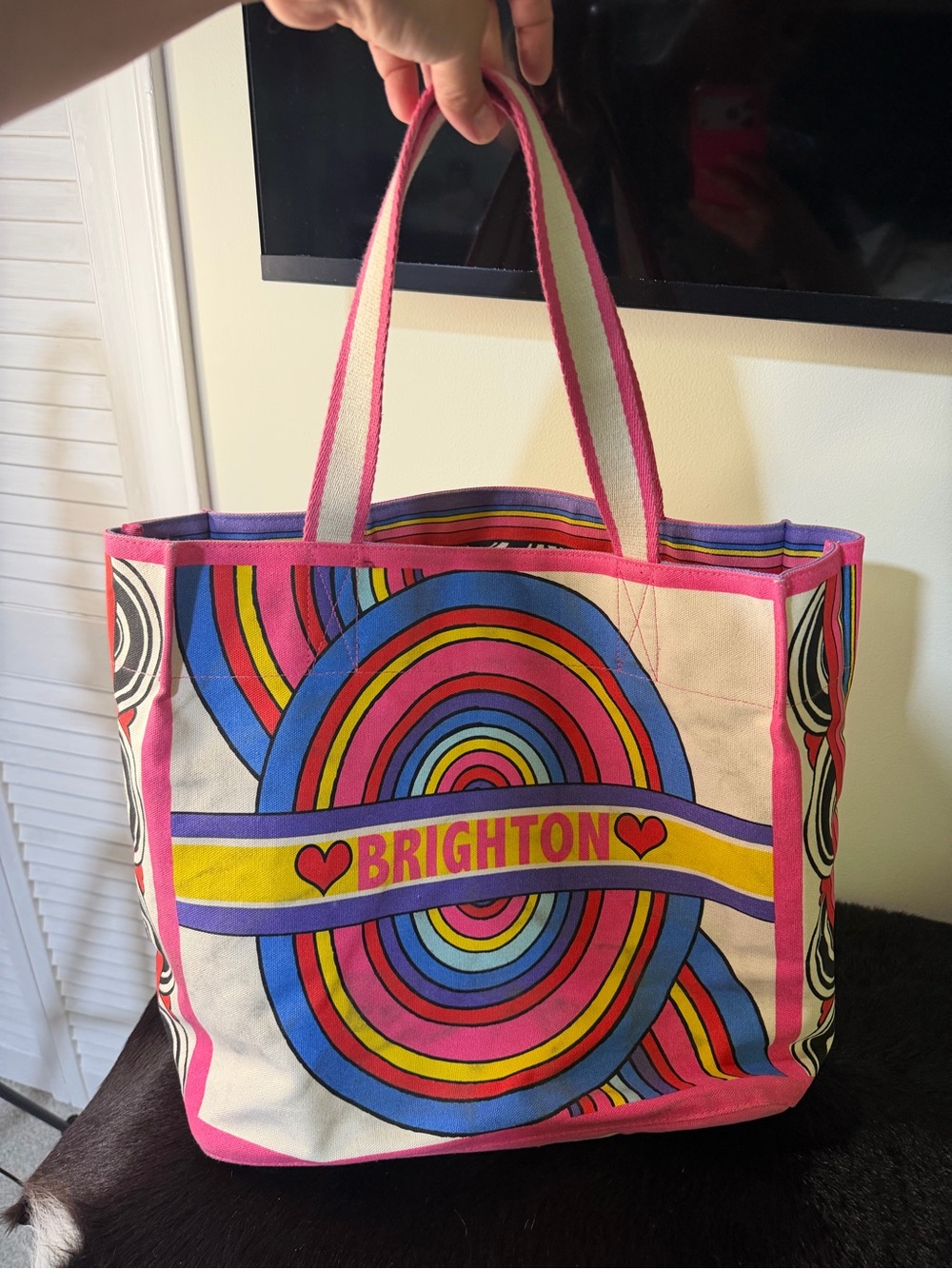 Brighton Pink Multi-Color Canvas Tote with Concentric Circle Design